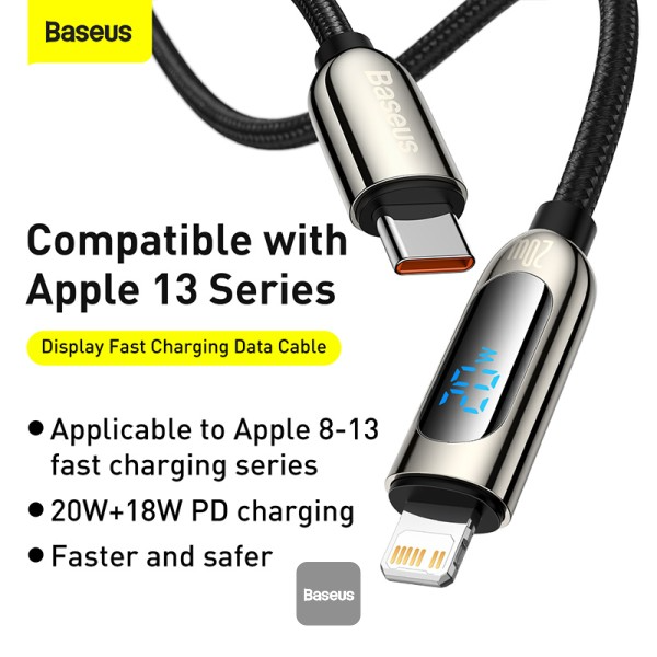 Baseus Display Fast Charging Data Cable, Type-C to IP 20W – Black - Image 5