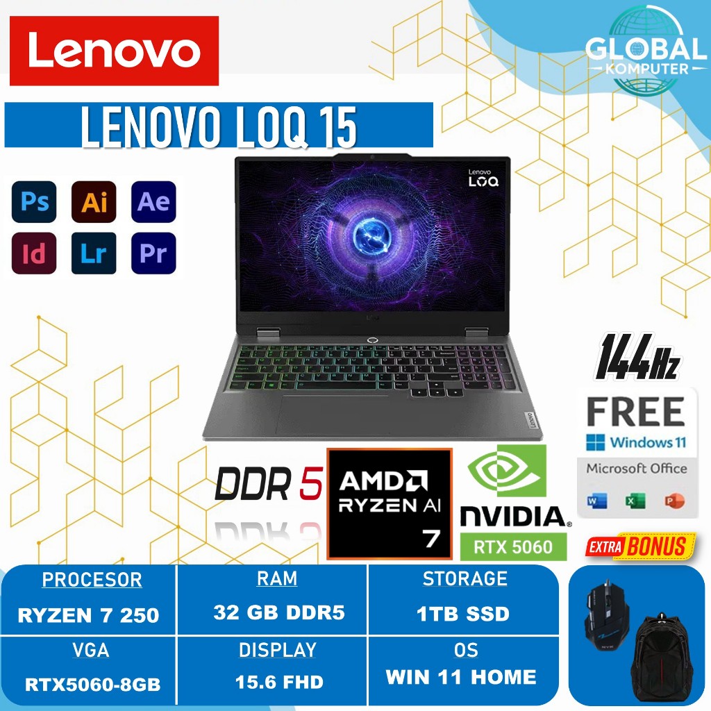 Lenovo LOQ 15ahp10 (Ryzen 7 250, Sealed) - 15.6" FHD IPS 144Hz, 16GB RAM, 512GB SSD