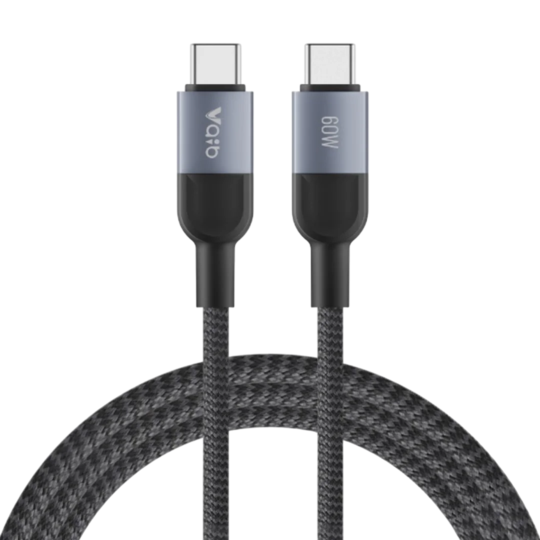 Vaib PowerLine PD 60W High-Speed Braided USB-C to USB-C Data Cable