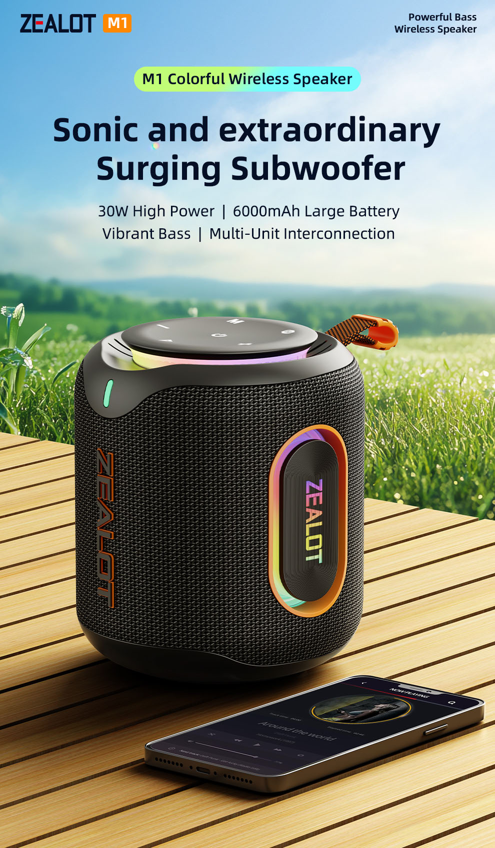 ZEALOT M1 Ultra-Compact Pocket Bluetooth Speaker - Angle 3