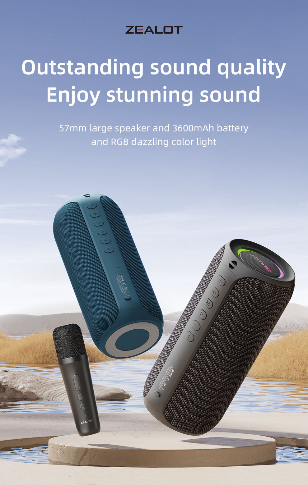 ZEALOT S69M Karaoke Portable Bluetooth Speaker with Mic - Angle 3
