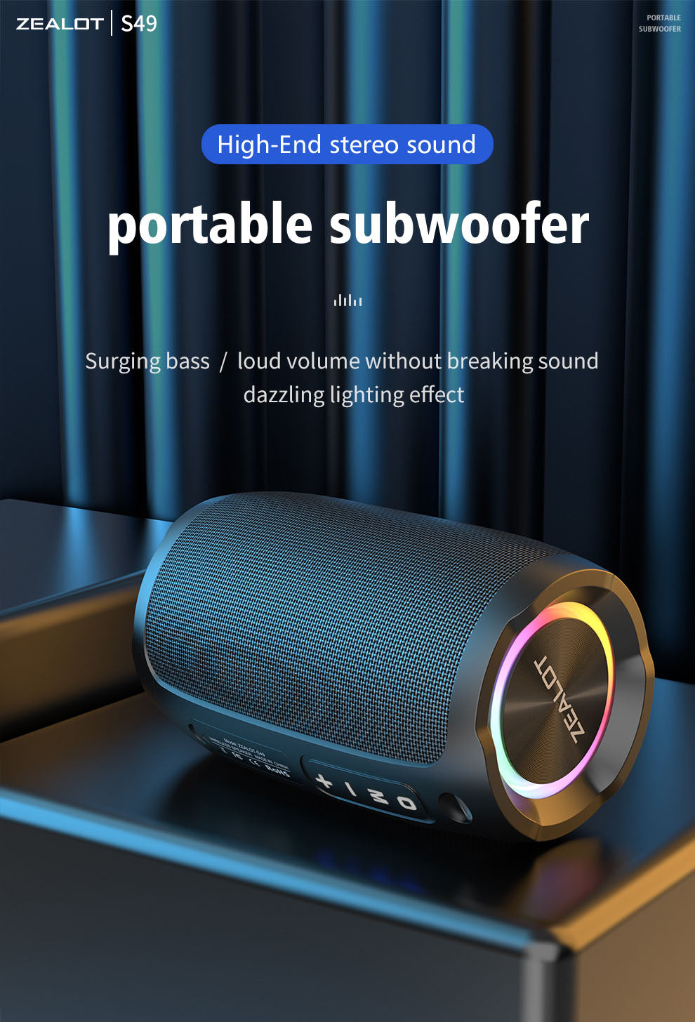 ZEALOT S49 360-Degree Surround RGB Bluetooth Speaker - Angle 2