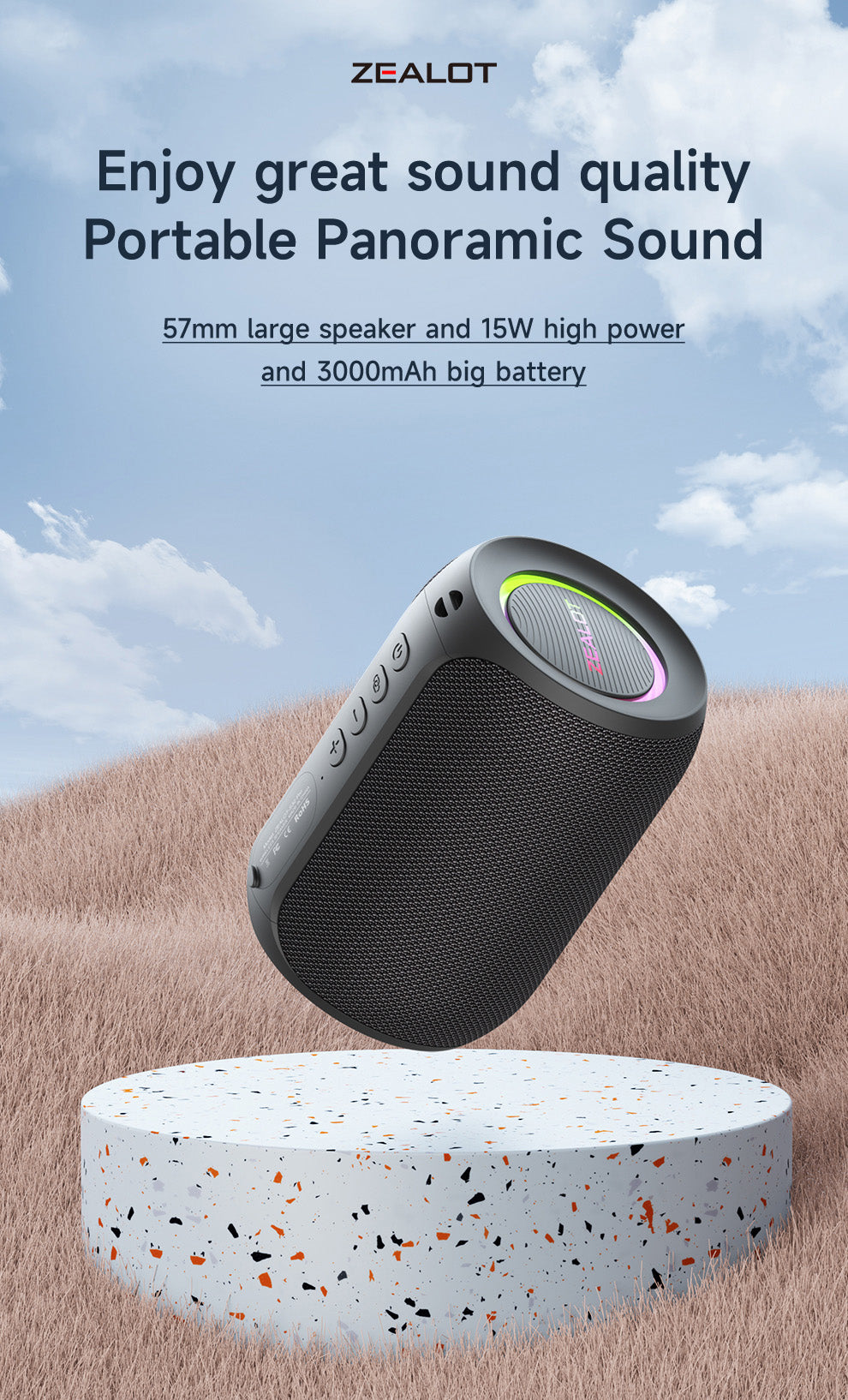 ZEALOT S32 Pro Upgraded Portable Bluetooth Speaker - Angle 3