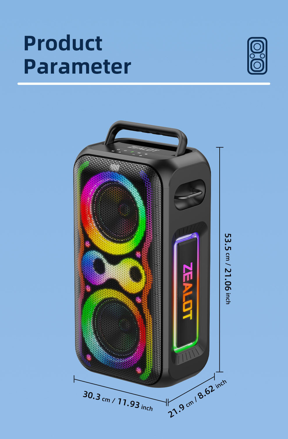 ZEALOT PT21 Mega Sound Party Trolley Tower Speaker - Angle 2