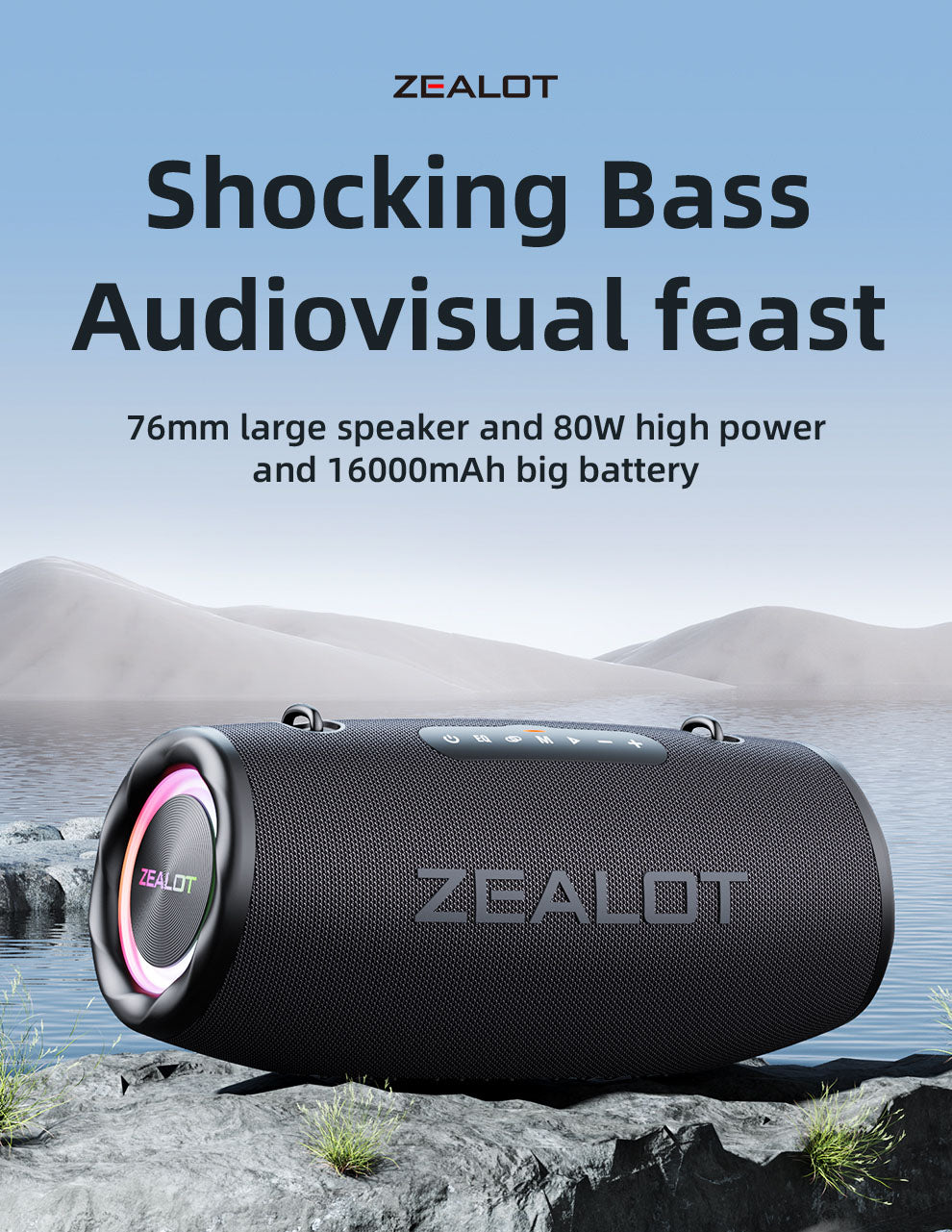 ZEALOT S87 80W Heavy Bass Wireless Party Speaker - Angle 2