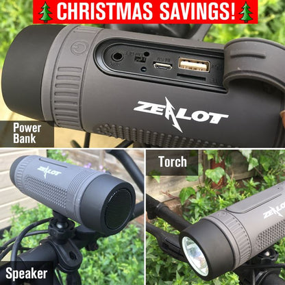 ZEALOT S1 Multi-Function Bicycle Speaker with Flashlight & Power Bank - Angle 2
