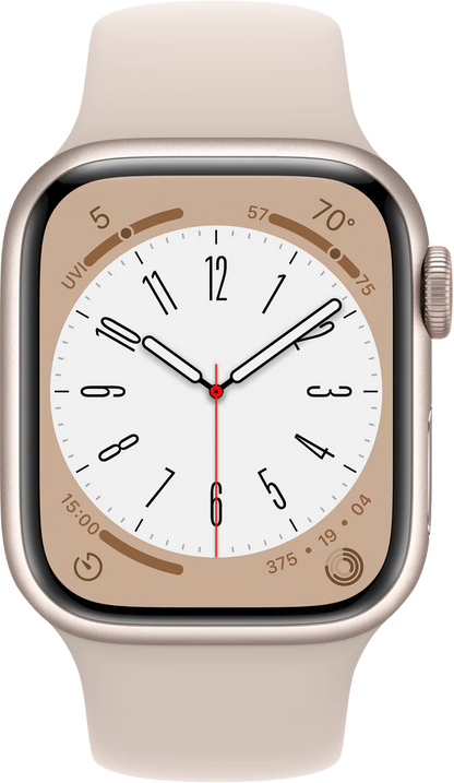 Apple Watch Series 8 smartwatch in Starlight — back view