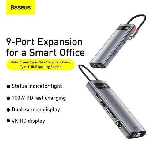 Baseus Metal Gleam Series 9-in-1 Multi-functional Type-c Hub - Image 2