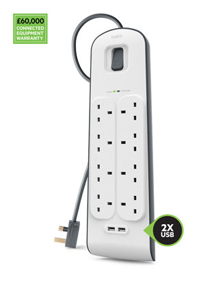 Belkin Surge Extension 8 Port 2USB PORT (2M) - Image 2