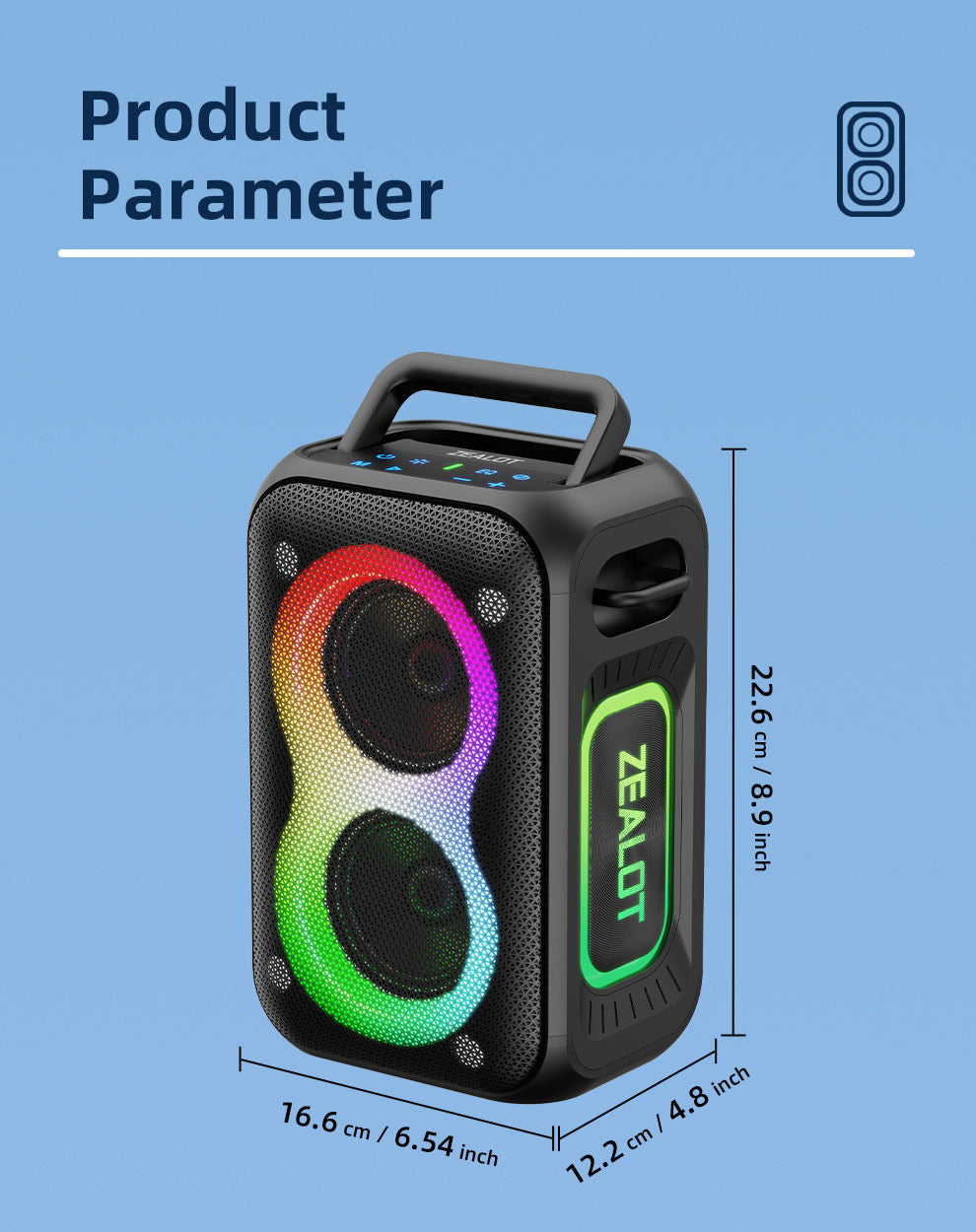 ZEALOT PT02 High Power Portable Trolley Party Speaker - Angle 3