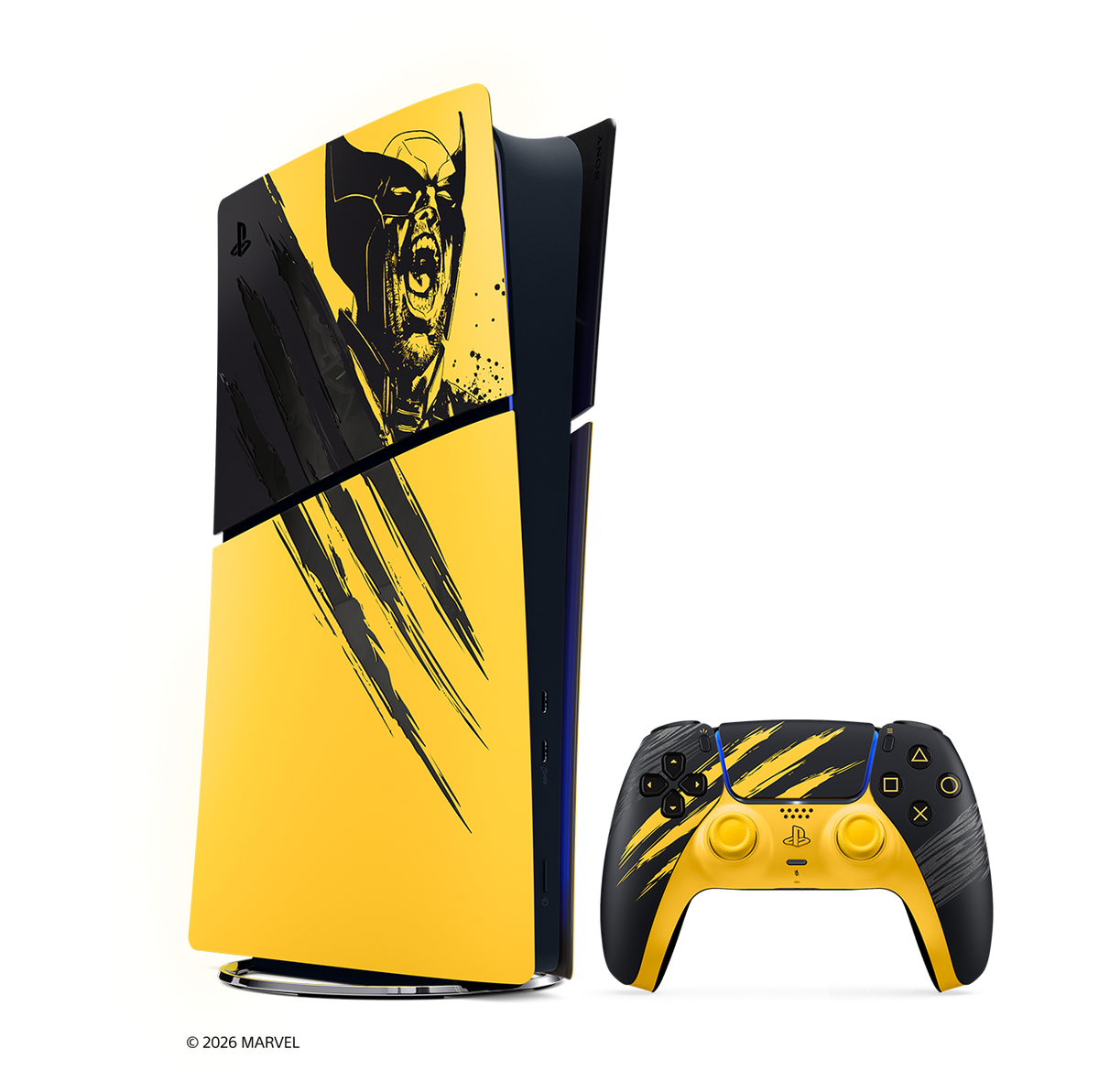 PS5 Digital Edition Marvel's Wolverine Battle Yellow console with DualSense controller