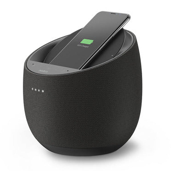 Belkin Hi-Fi Smart Speaker + Wireless Charger – Black headphones
